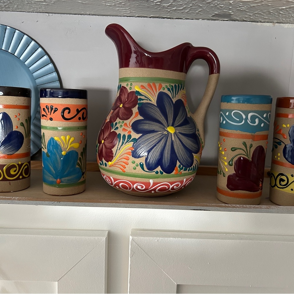 Handcrafted Floral Pitcher and Tumbler Set
